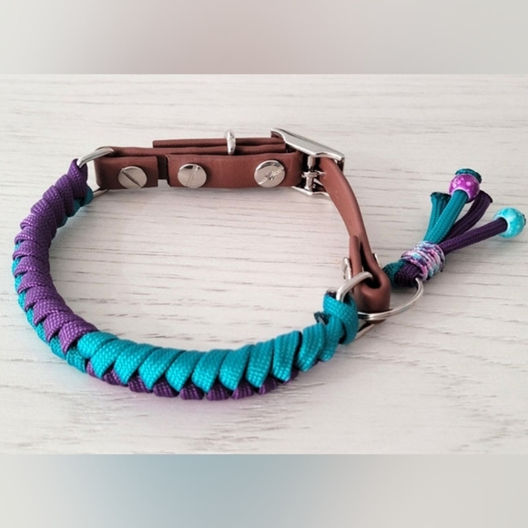1/2" Paracord Dog Collar with Biothane Adjustable Adapter - Teal and Purple - Picture 3 of 6